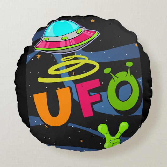 Almofada Redonda ufo no espaço diga oi (Frente)