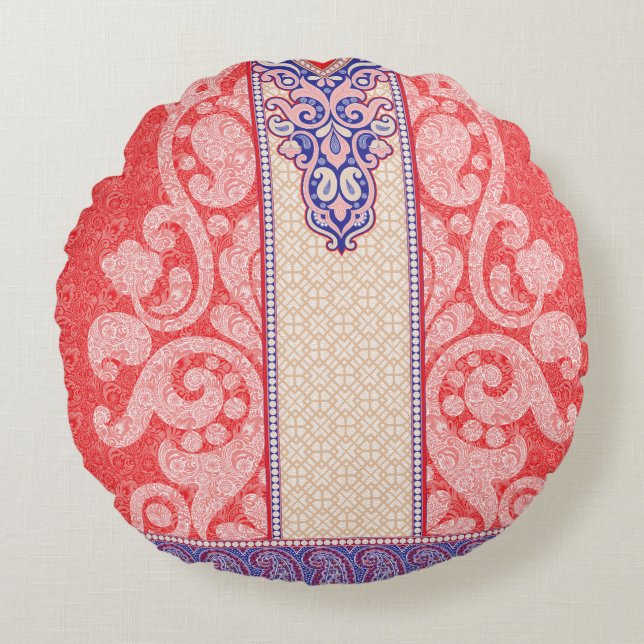 Almofada Redonda um cartão com coração vermelho (Frente)