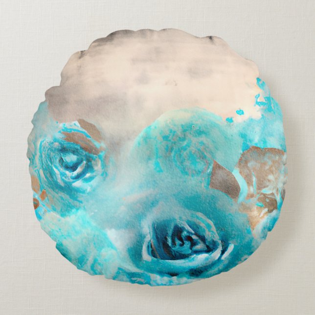 Almofada Redonda Um Design Ephemera de Chique Azul Série 7 (Frente)