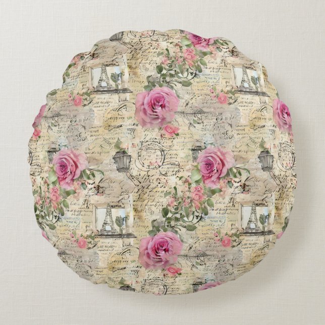 Almofada Redonda Um Design francês Ephemera Series 1 (Frente)