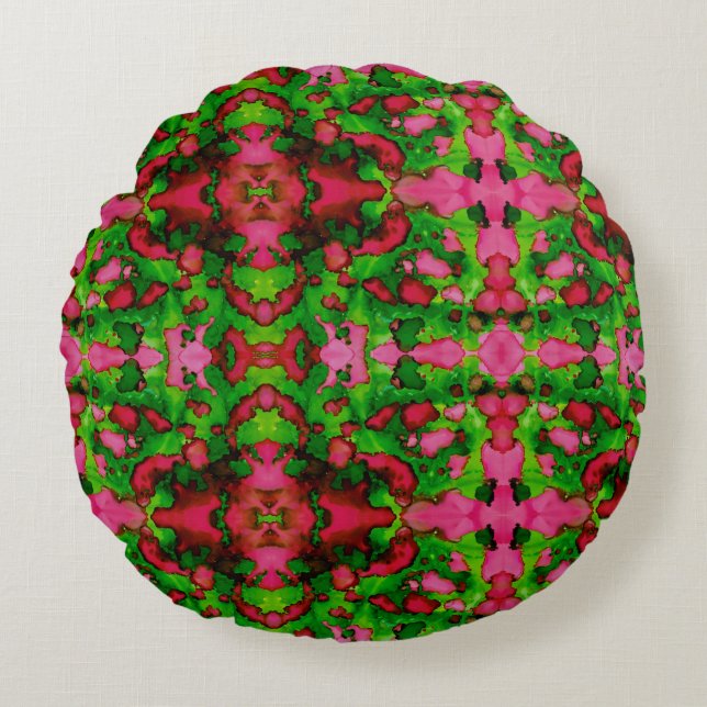 Almofada Redonda Um estudo em rosa e verde (Frente)