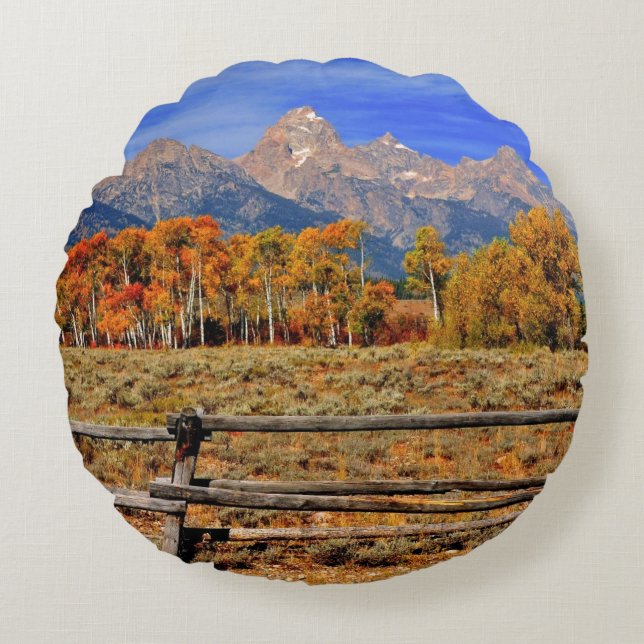 Almofada Redonda Um momento em Wyoming no outono (Frente)