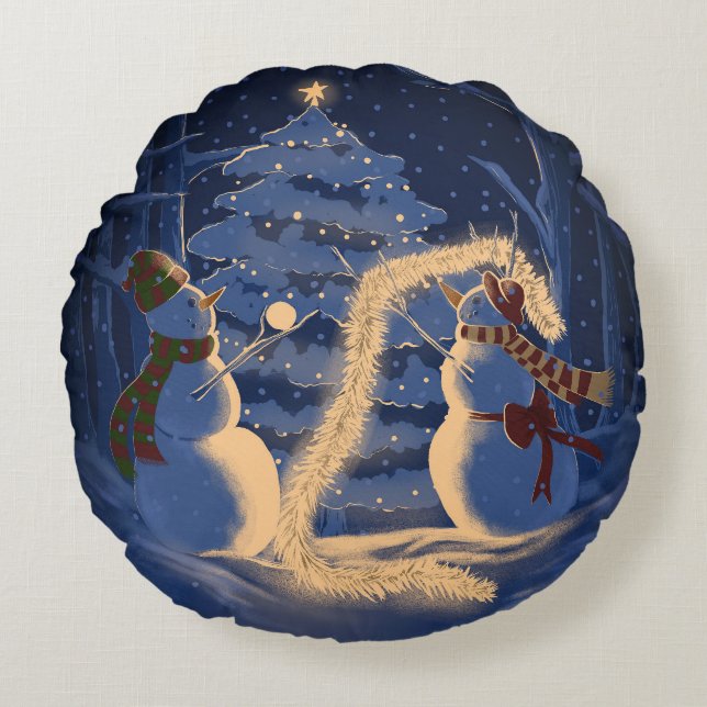Almofada Redonda Um Natal de Boneco de Neve (Frente)
