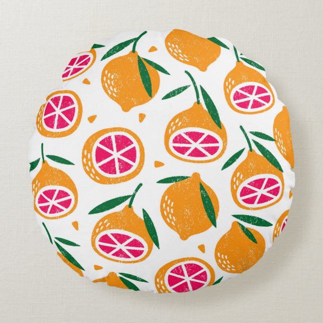 Almofada Redonda Um padrão perfeito com frutas. Carimbo texturizado (Frente)