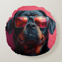 Almofada Redonda Um rottweiler legal com óculos de sol