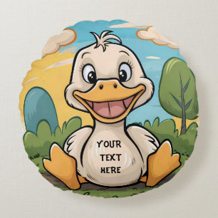 Almofada Redonda Um sorriso feliz de pato feliz e engraçado
