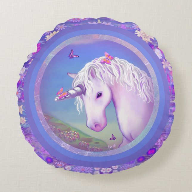 Almofada Redonda Um Travesseiro de Ênfase Roxo (Frente)