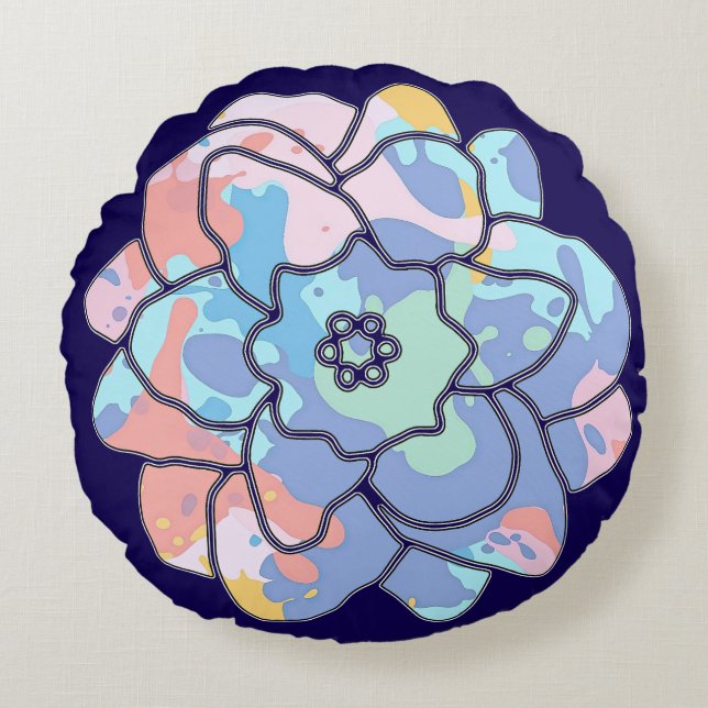 Almofada Redonda Uma flor feita de manchas de tinta (Frente)
