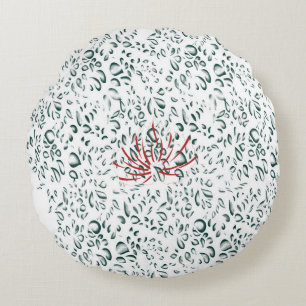 Almofada Redonda uma flor vermelha sobre fundo preto