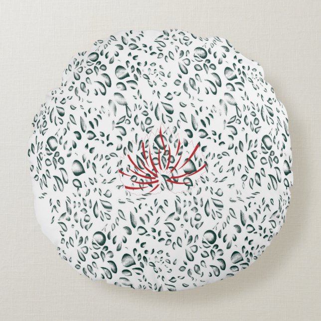 Almofada Redonda uma flor vermelha sobre fundo preto (Frente)