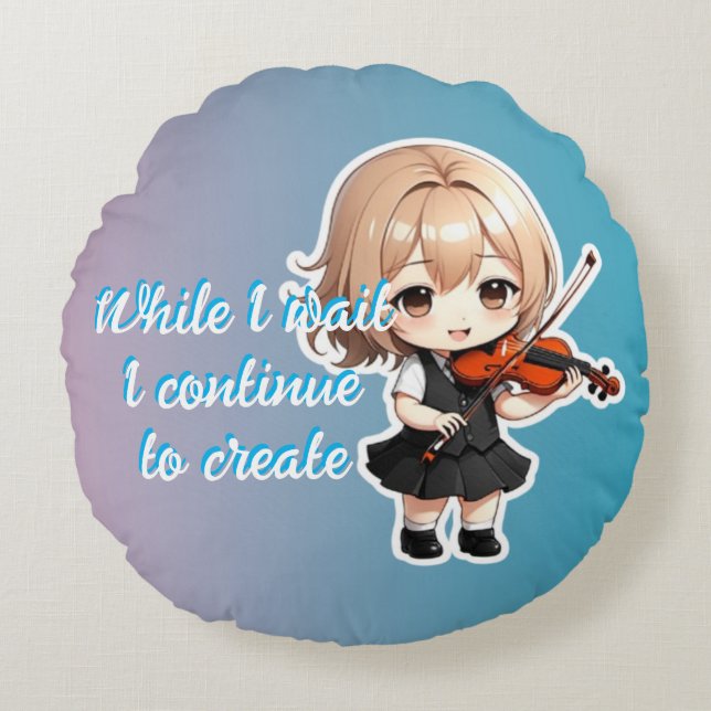 Almofada Redonda Uma garota bonita tocando violino Cushion (Frente)