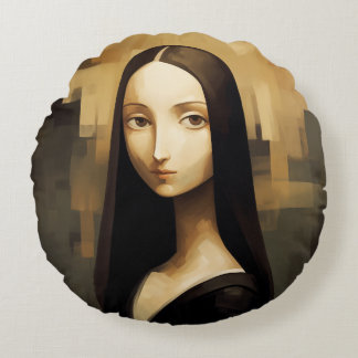 Almofada Redonda Uma Mona Lisa reimaginou, um clássico, mas também