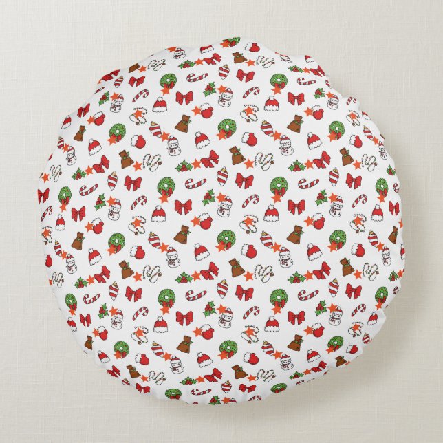 Almofada Redonda Uma Noite de Felicidade de Natal com Papais noeis (Verso)