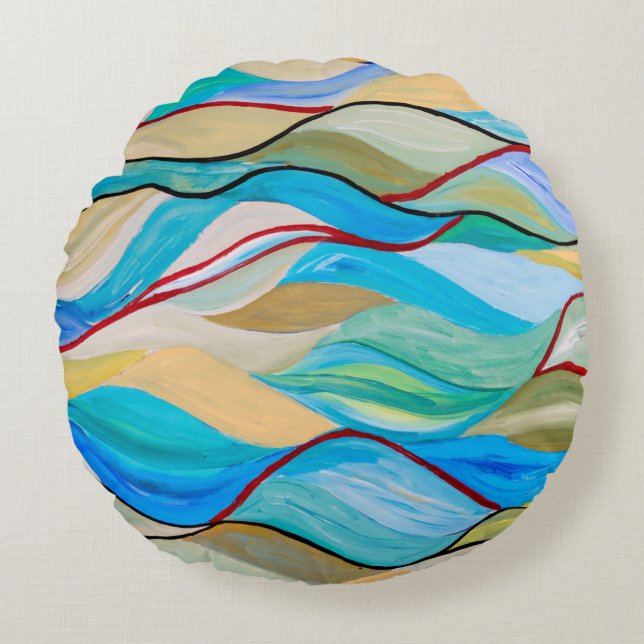 Almofada Redonda Uma pintura de abstrato com formas semelhantes a o (Frente)