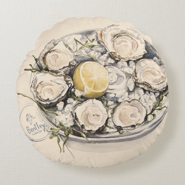 Almofada Redonda Uma placa das ostras 2012 (Frente)