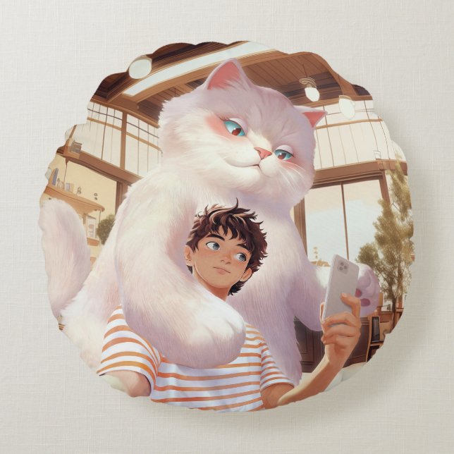 Almofada Redonda Uma Selfie com o Gigante Fofo (Frente)