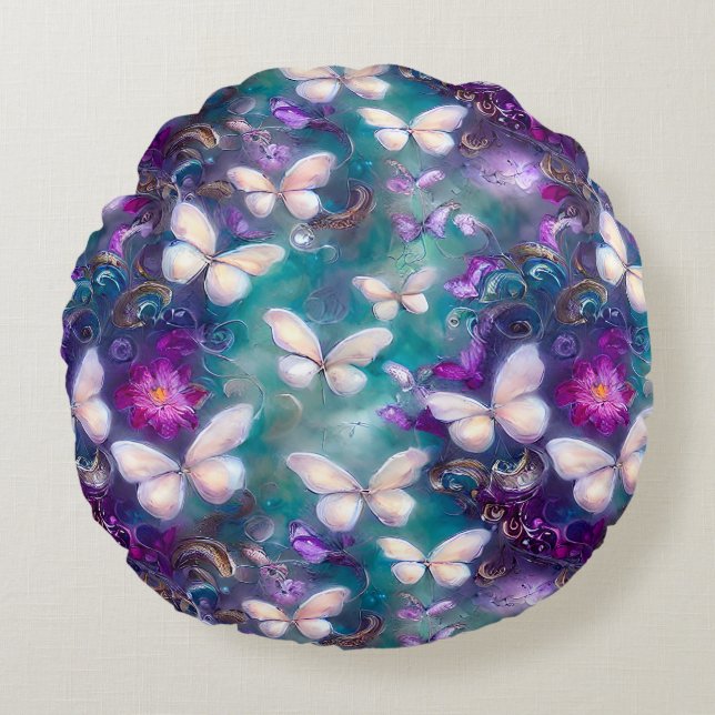 Almofada Redonda Uma Série de Borboletas Místicas Design 1 (Frente)