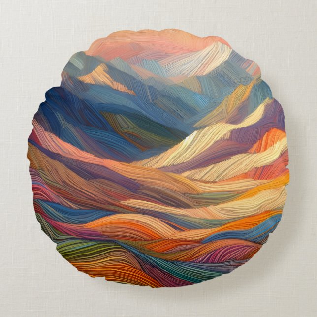 Almofada Redonda Uma Sinfonia de Padrões Coloridos (Frente)