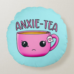 Almofada Redonda Uma xícara de ANXIE-TEA Kawaii Tea ansiedade engra