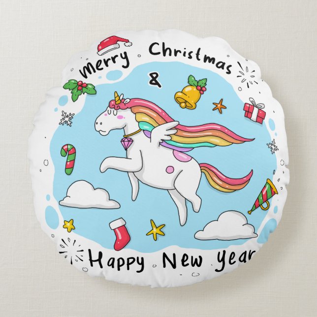 Almofada Redonda Unicorn Natal (Frente)