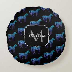 Almofada Redonda Unicorn Sparkles aqua Blue ombre Standard Monogram