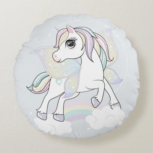 Almofada Redonda Unicórnio com Asas de Borboleta (Frente)