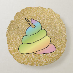 Almofada Redonda Unicórnio Rainbow Crap Emoji Poop Emoji Sem Rosto