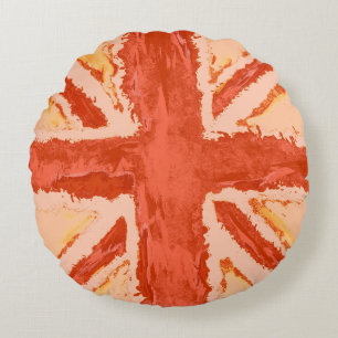 Almofada Redonda Union Jack Painted UK Art Tangerine por Heva Weva