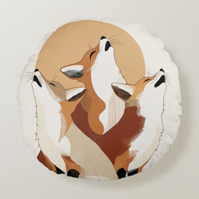 Almofada Redonda Unique Fox Howling at Moon Round Pillow (Frente)