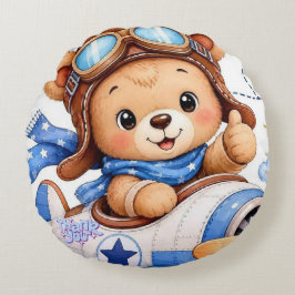 Almofada Redonda Ursa de desenho animado fofo piloto avião Wate