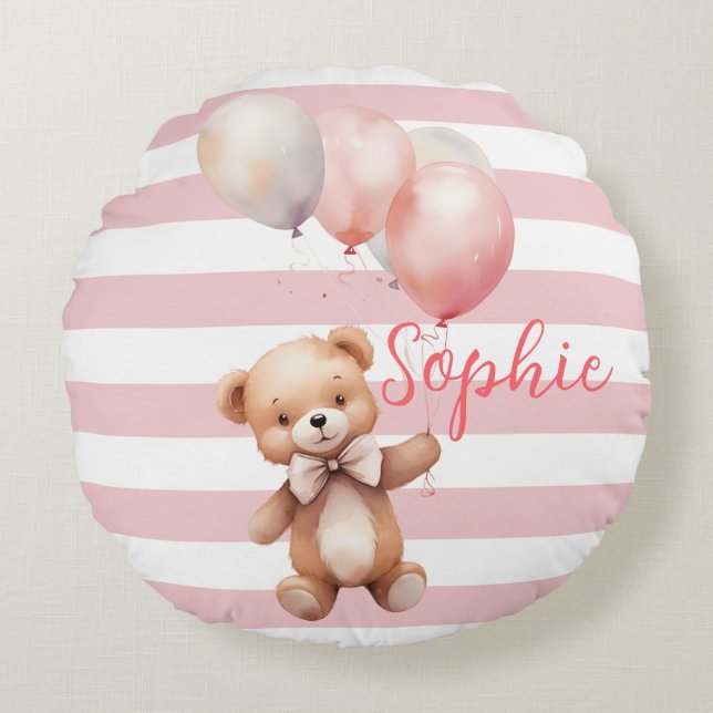 Almofada Redonda Urso Bonito de Rosa (Frente)