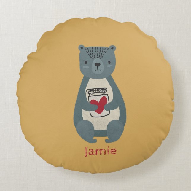 Almofada Redonda Urso de Cinza bonito (Frente)