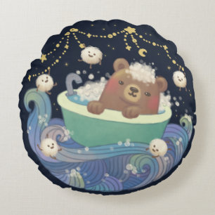 Almofada Redonda Urso de Teddy no Barco de Banheira com Monstros Fl
