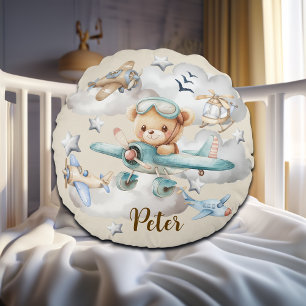 Almofada Redonda Urso de Teddy Piloto de Nome Personalizado