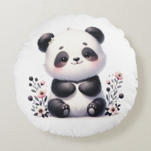 Almofada Redonda Urso e Flores de Panda Bonitos