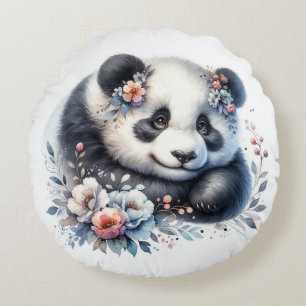 Almofada Redonda Urso e Flores de Panda Bonitos