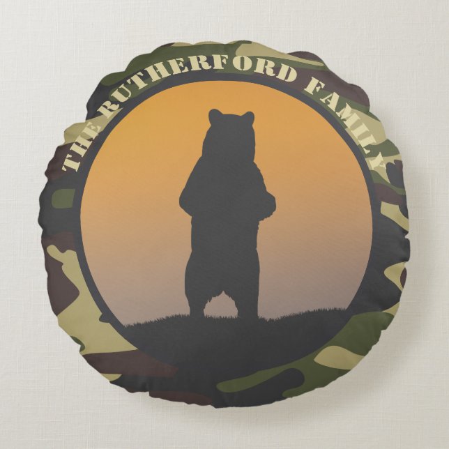 Almofada Redonda Urso em Pé e Camo (Frente)