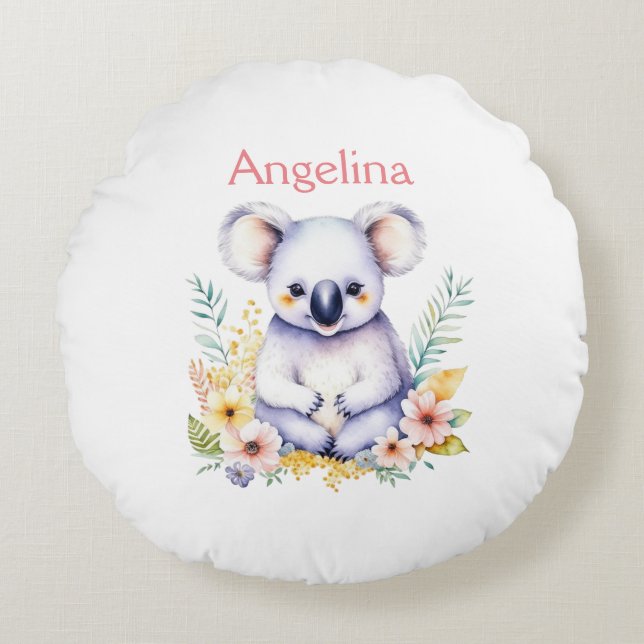 Almofada Redonda Urso Koala Menina Bebê Personalizado Doce   (Frente)