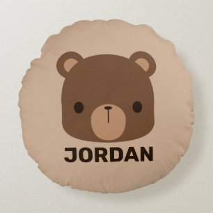 Almofada Redonda Urso Marrom Bonito com Nome Personalizado Rota
