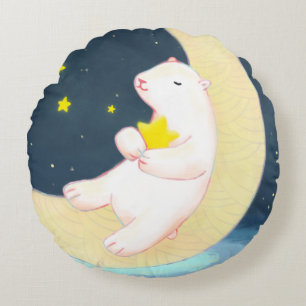 Almofada Redonda Urso Polar, Lua e Estrelas