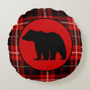 Almofada Redonda Urso Preto, Cabine de Xadrez Vermelha