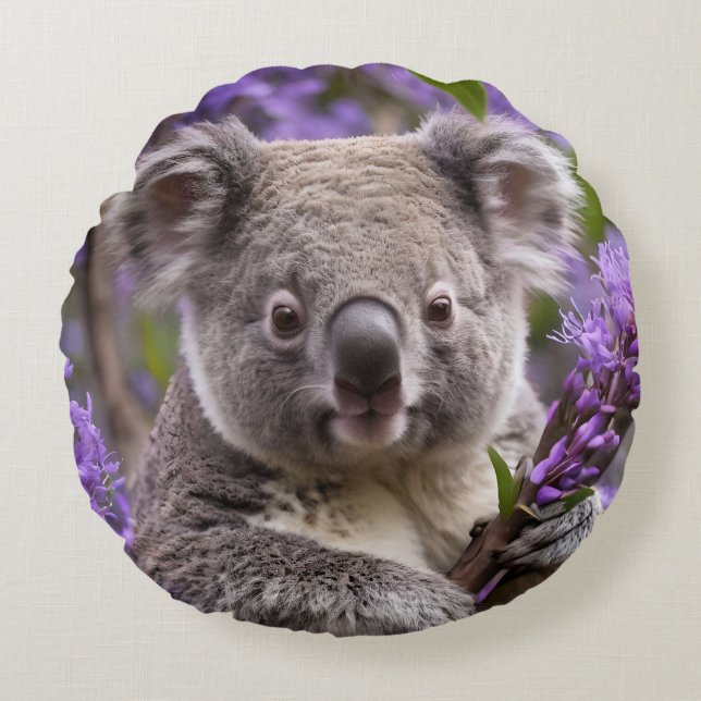 Almofada Redonda Urso Purple Jacaranda Koala (Frente)
