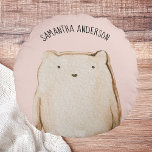 Almofada Redonda Urso Rosa Rosa Pastel de Bela Moderna com Nome<br><div class="desc">Urso Rosa Rosa Pastel de Bela Moderna com Nome</div>