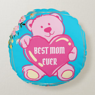 Almofada Redonda Urso Teddy Fofo Rosa Azul Céu Coração Desenho Flor