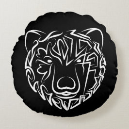 Almofada Redonda Urso Tribal Negro e Branco