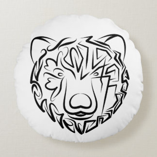 Almofada Redonda Urso Tribal Negro e Branco