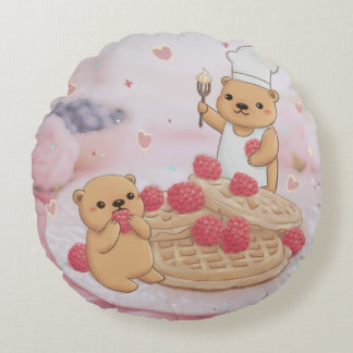 Almofada Redonda Ursos de Teddy e Waffles
