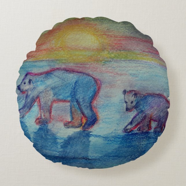 Almofada Redonda Ursos Polares Esmagados Almofada de Lâmpada de Pol (Frente)