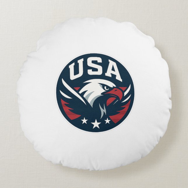 Almofada Redonda USA Eagle Roundel — Agressivo Emblem Esportivo (Frente)