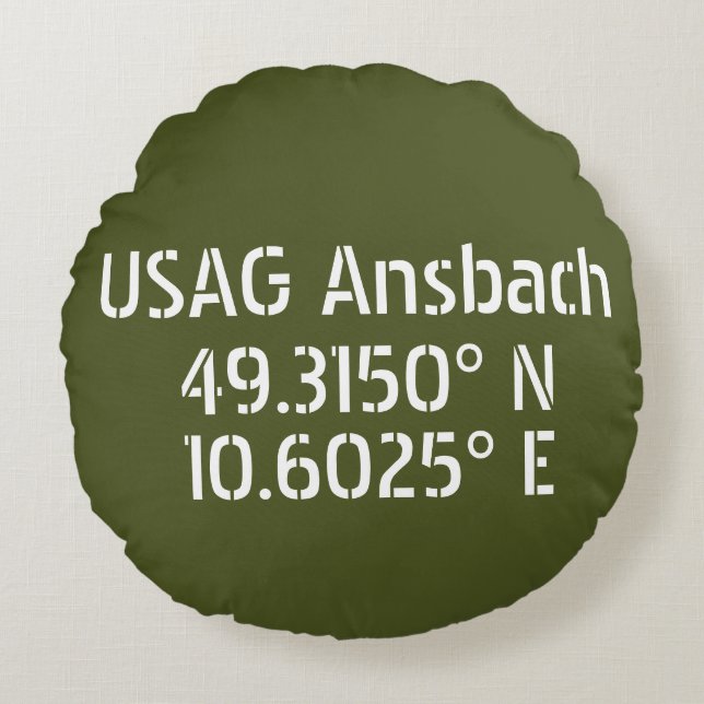 Almofada Redonda USAG Ansbach Latitude Longitude (Frente)